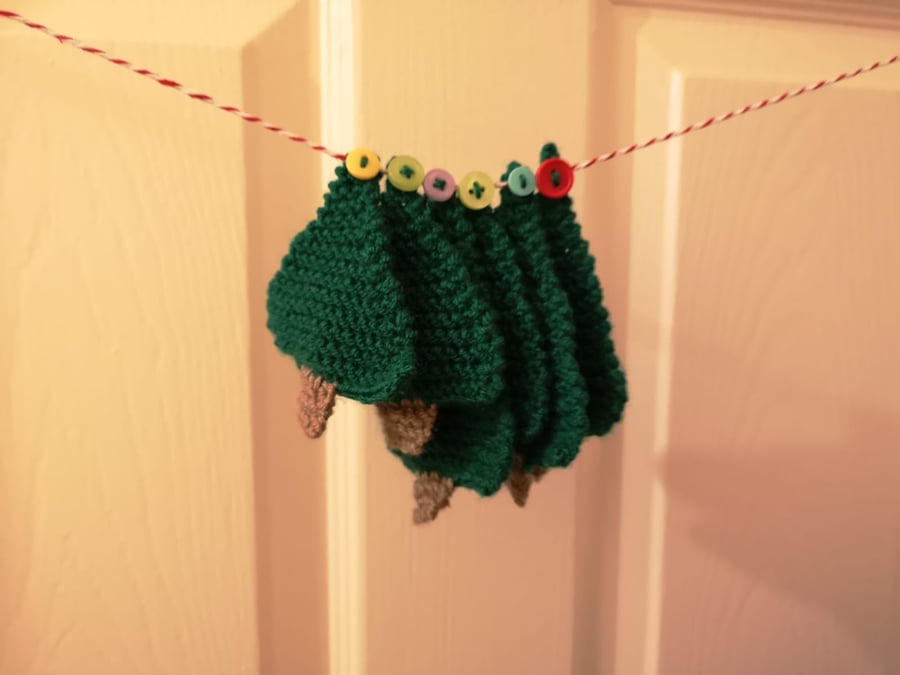 Knitted Christmas tree bunting various colour buttons