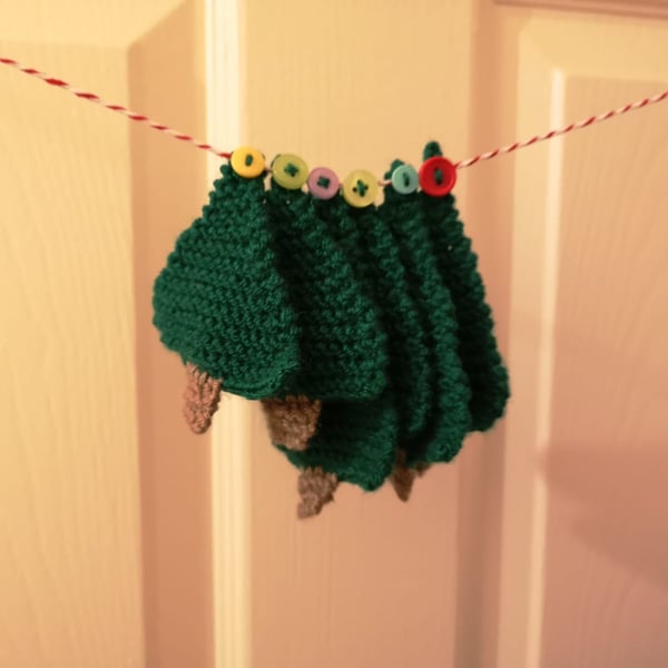 Knitted Christmas tree bunting various colour buttons