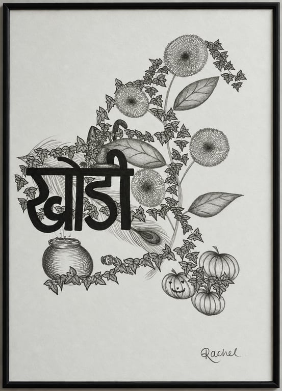 Mischief - Original Gothic Botanical Pencil Drawing - Witchy Halloween Wall Art