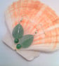 Green Flower Pattern Glass Rectangle on a Leaf & Round Bead Necklace & Earrings  - Image 4
