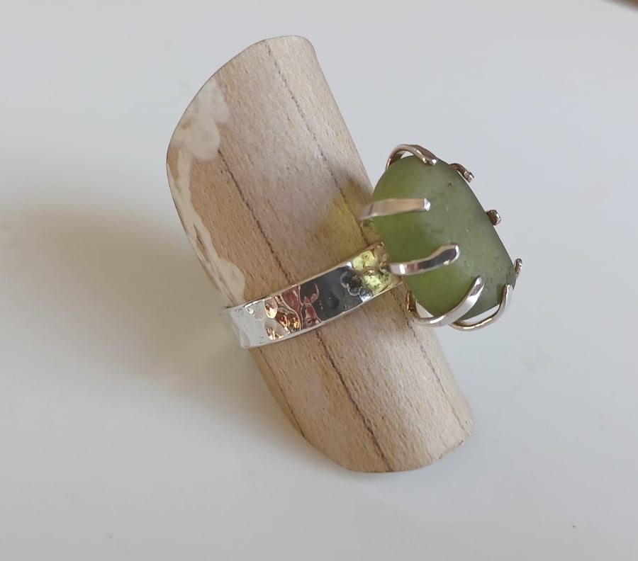 Sterling Silver and Sea Glass Cocktail Ring