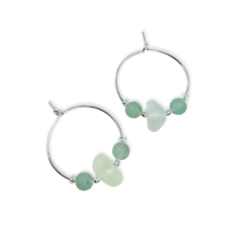 Sea Glass Hoop Earrings. Small Green Sterling S... - Folksy
