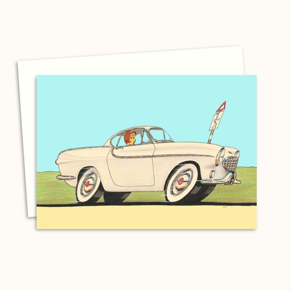 Sixties Nostalgia Greetings Card: Hand Drawn Pencil Artwork - Blank Inside (308)