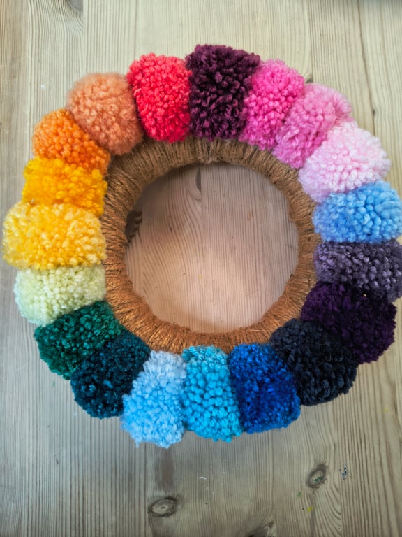 Somewhere over the rainbow pom pom wreath FREE POSTAGE