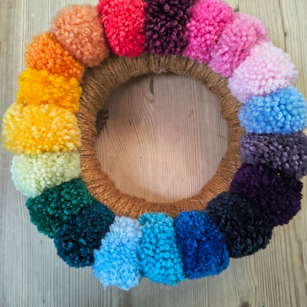 Somewhere over the rainbow pom pom wreath FREE POSTAGE
