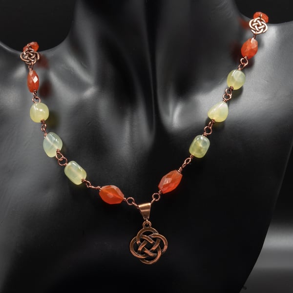  Carnelian, Jade and copper link necklace,  Leo, Virgo, Taurus jewelry