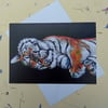 Sleepy Tiger Blank Greeting Card From my Original Acrylic Painting