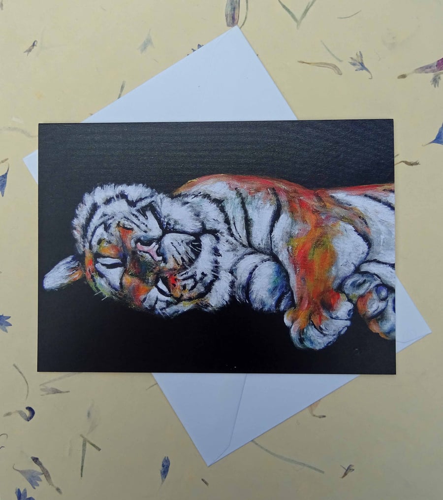 Sleepy Tiger Blank Greeting Card From my Original Acrylic Painting