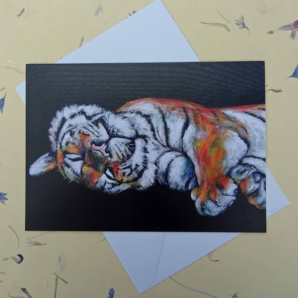 Sleepy Tiger Blank Greeting Card From my Original Acrylic Painting