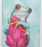 ,RED EYED TREE FROG, original, watercolour and fine liner painting 