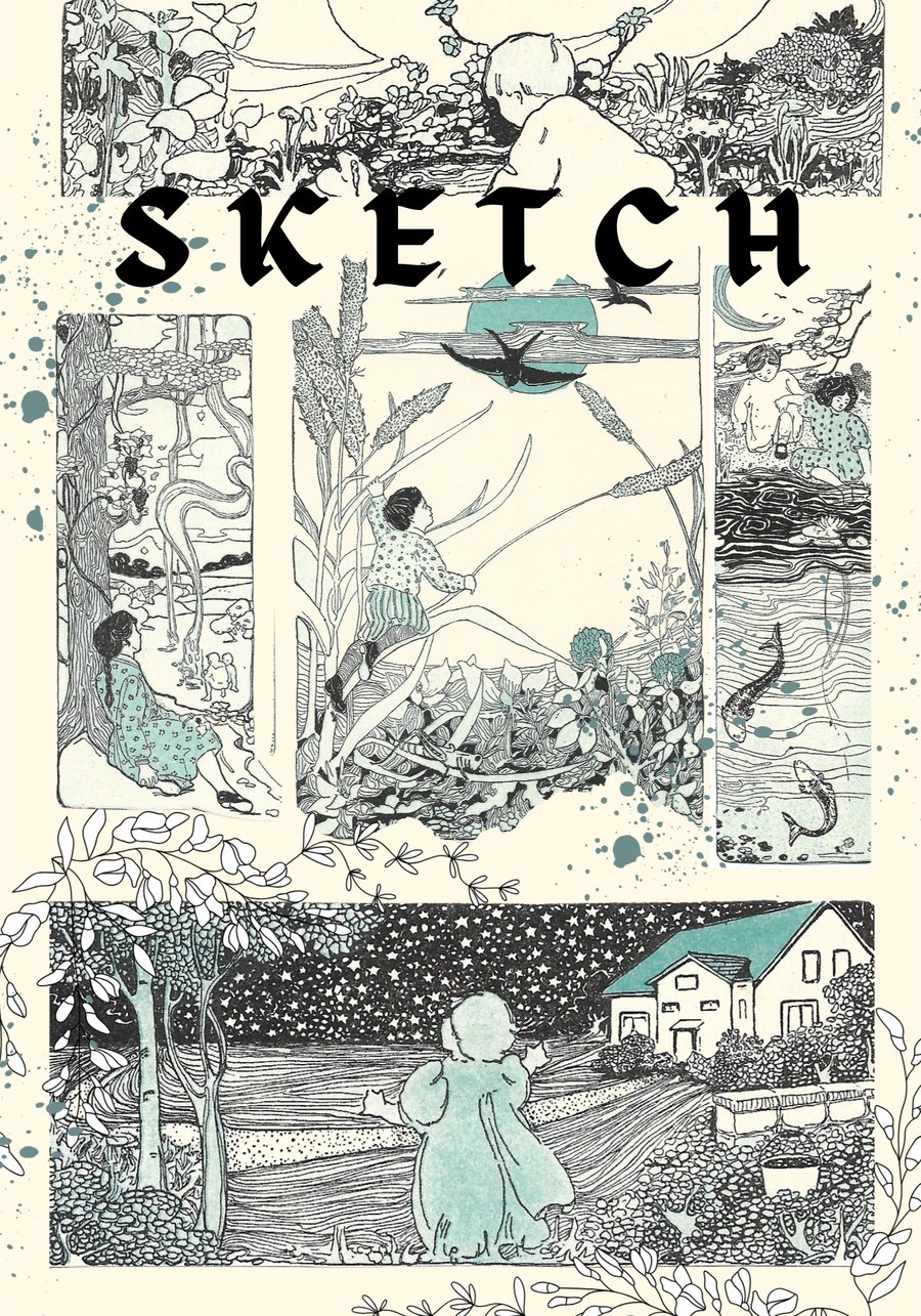 Sketchook Featuring Vintage Image of Children Playing