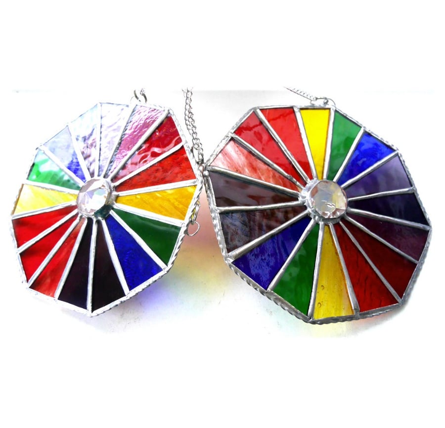 Rainbow Crystal Octagon Suncatcher Stained Glass Handmade 004 005