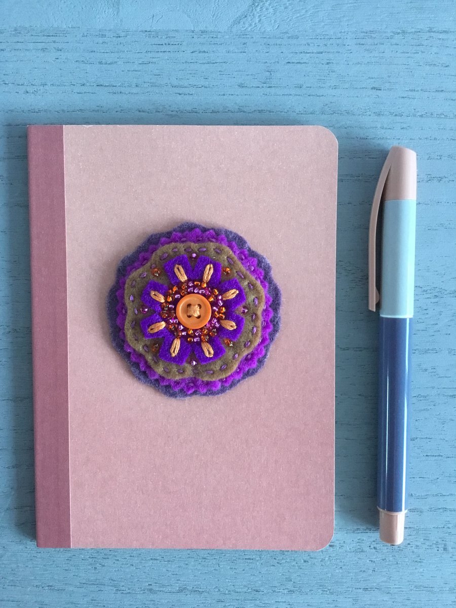 Hand Embroidered Button Ray Book and Pen Set