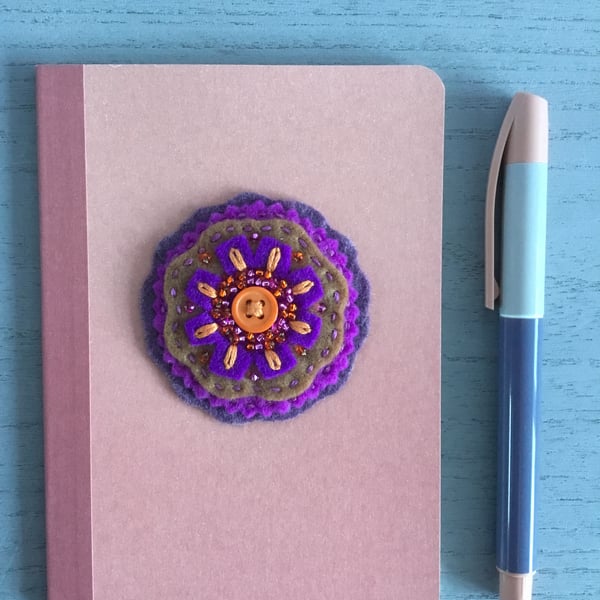 Hand Embroidered Button Ray Book and Pen Set