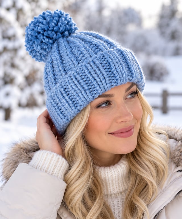 Ladies Super-chunky Hand-knitted Bobble Hat, Sky Blue