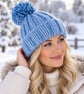Ladies Super-chunky Hand-knitted Bobble Hat, Sky Blue