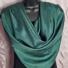 Pure Silk Large Square Scarf in Deep Green with a touch of Blue