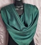 Pure Silk Large Square Scarf in Deep Green with a touch of Blue