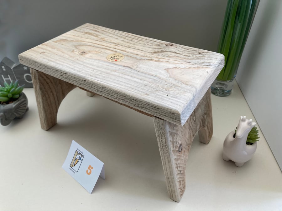 Handmade rustic wooden stool, plant stand, nursery stool in reclaimed wood,
