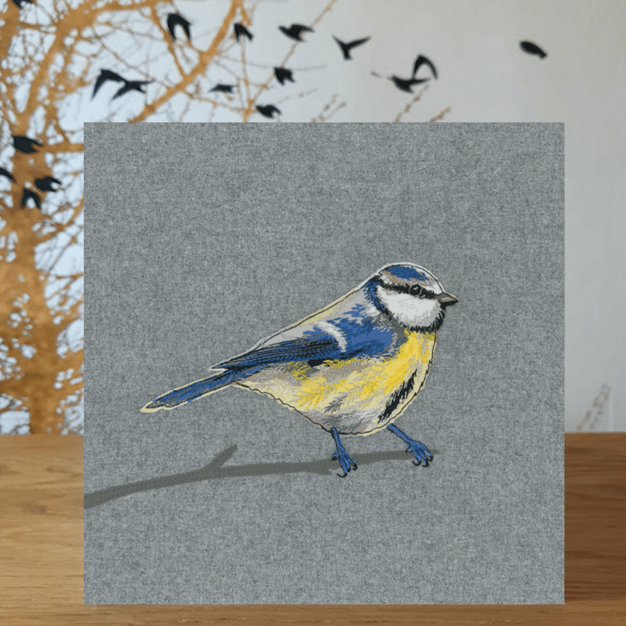 Blue-tit card, printed on recycled card, blank