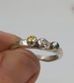 Sterling Silver Molten Ring, Pink Green Yellow CZ Gemstones - Size K - Image 3