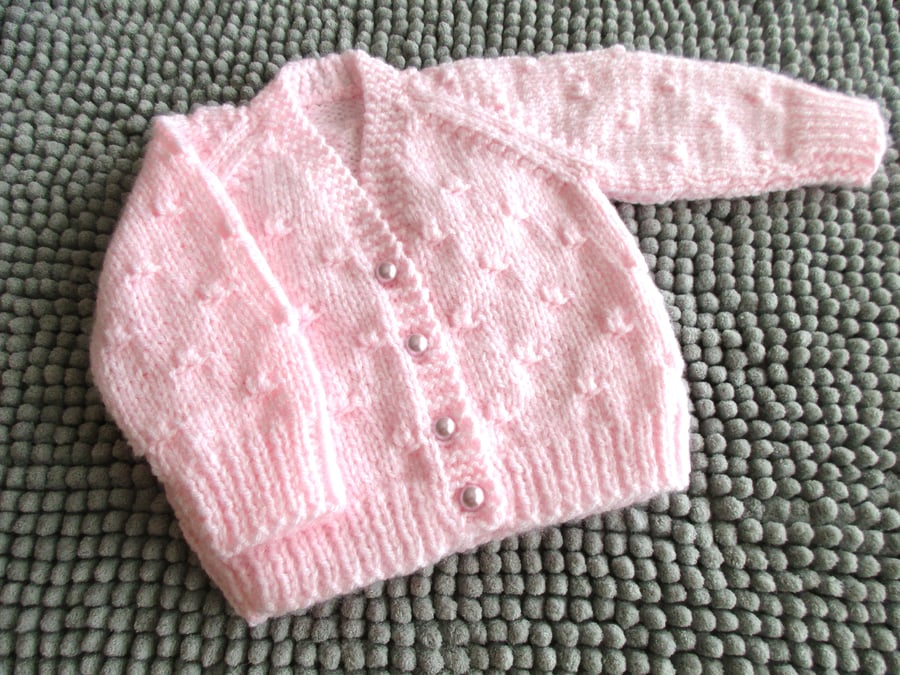 14" Newborn Girls Pink Knots Patterned Cardigan