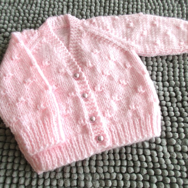 14" Newborn Girls Pink Knots Patterned Cardigan