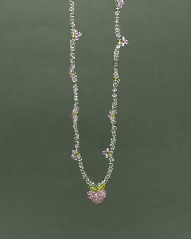 Beaded Strawberry (light) Pendant Necklace - Smoothie Collection.