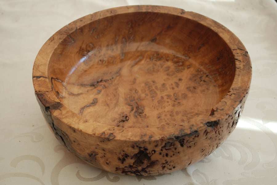 A Hand Turned Wooden Bowl in a most Wonderful Piece of Dark Oak Burr