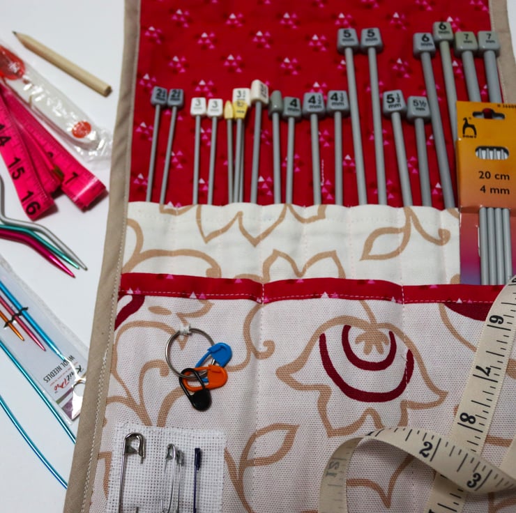 Knitting needle roll with needles and accessories Folksy