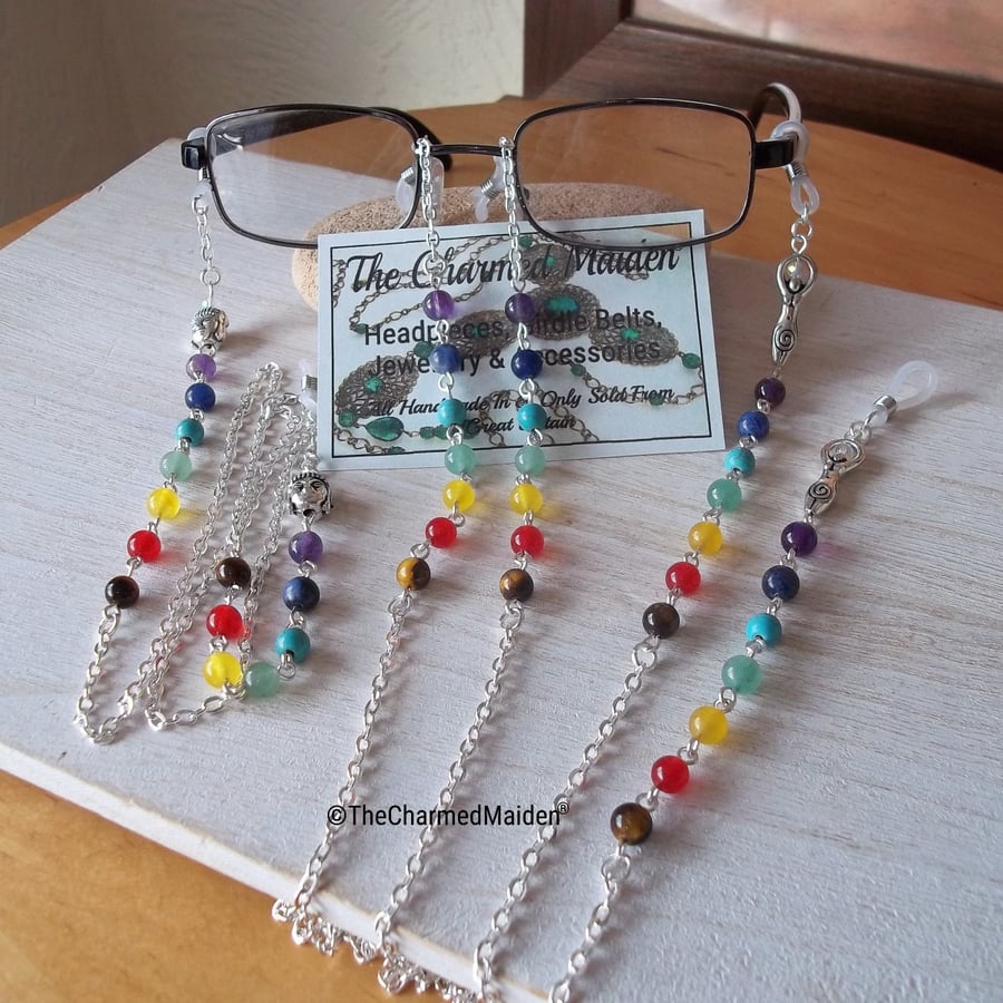 Chakra Gemstone Glasses Chain, Beaded Buddha Goddess Sunglasses Cord