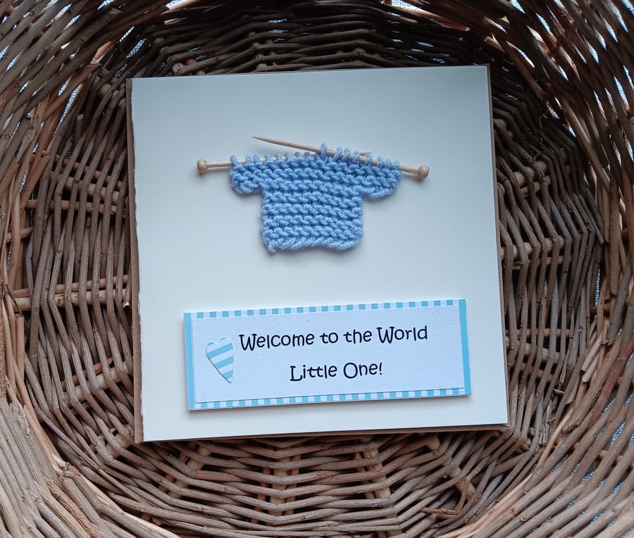 Perfectly Imperfect New Baby Boy Card with Knitter Jumper Size 5" x 5" 