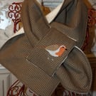 Tweed Robin embroidered neckwarmer New 