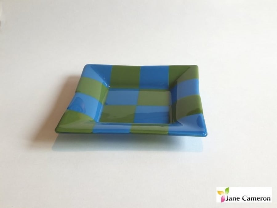 Canape bowl trinket dish 20cm - Green Blue - Fused Glass