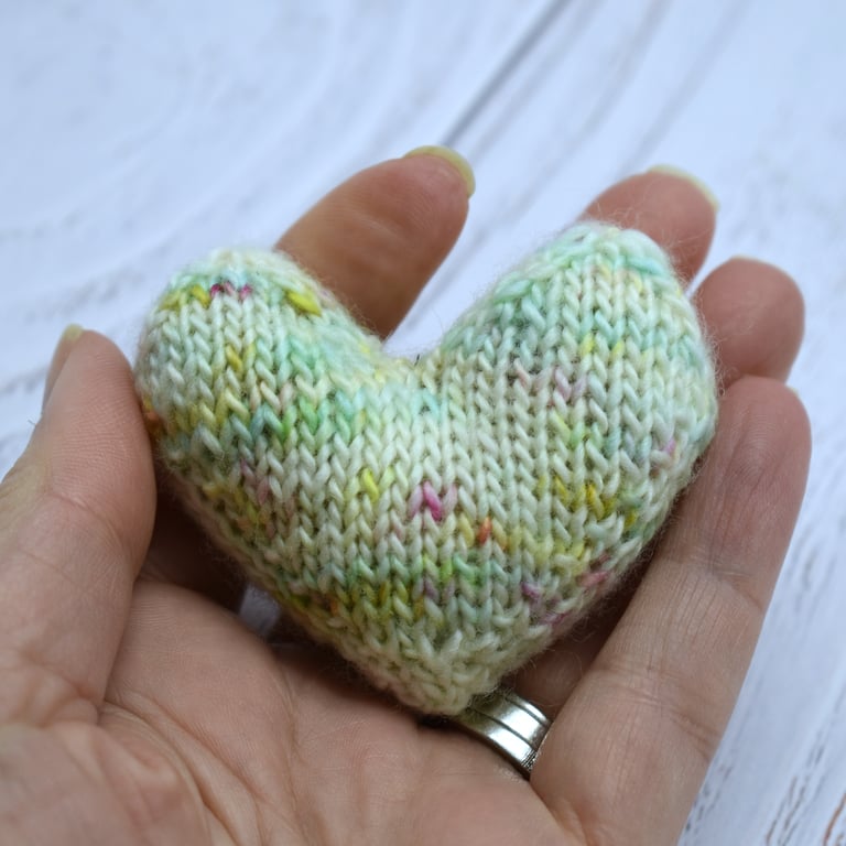 Hand knitted heart - pocket hug - Pastels - small
