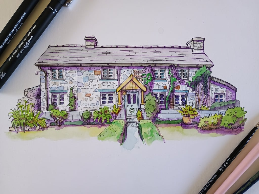 Custom watercolour & ink Special building, House, Wedding Venue etc Artwork A4