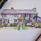 Custom watercolour & ink Special building, House, Wedding Venue etc Artwork A4