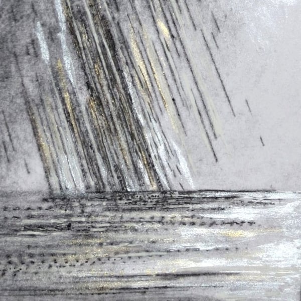 Original mixed media and drypoint etching of stormy weather over the sea
