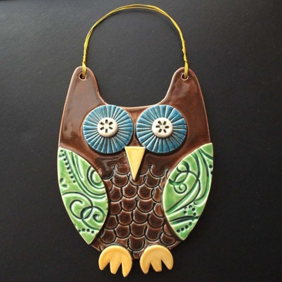 Brown Owl ceramic hanging decoration 