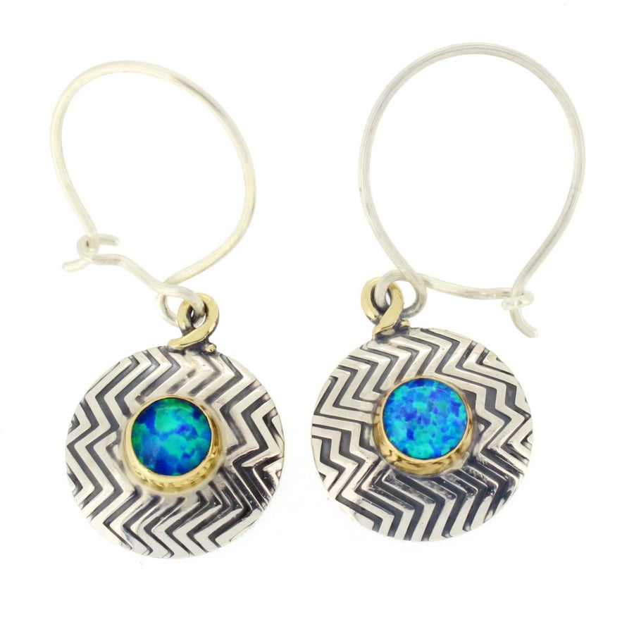 Handmade Zigzag sterling silver earrings with blue opal, stone choice. S.