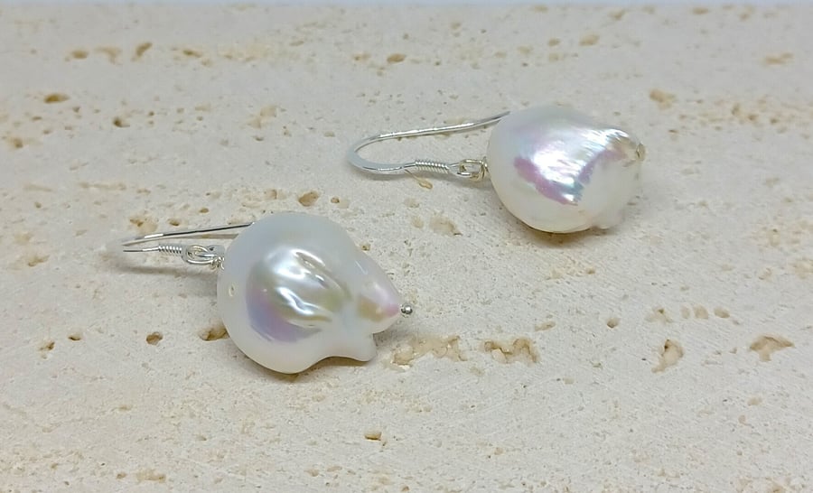 White Pearl Earrings, Baroque Pearl Earrings, Fireball Pearl Earrings, Statement