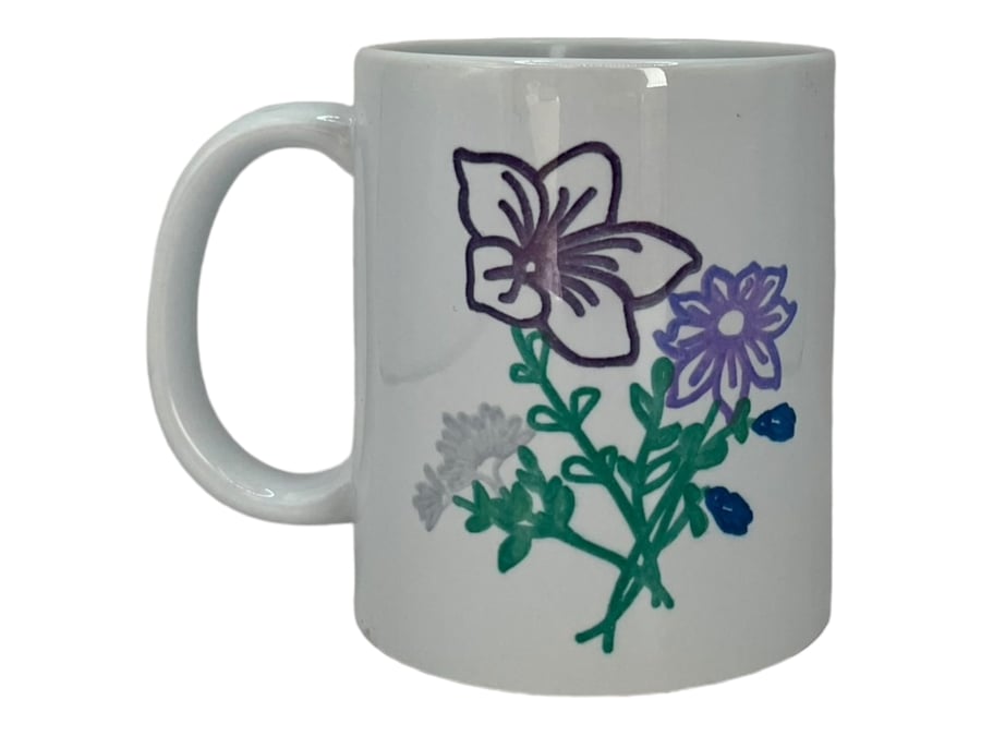 Purple Flower Hand Drawn  Style Mug