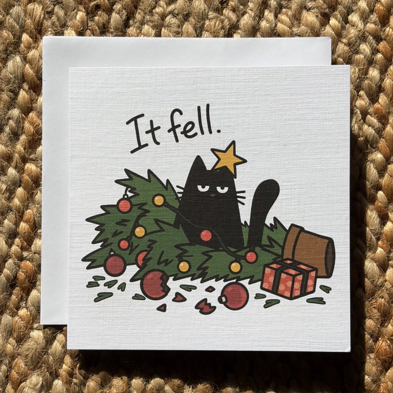 Funny Cat Christmas Card – It Fell – Alternative Xmas Card