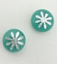 Green Fused Glass Fine Silver Flower Stud Earrings - Image 8