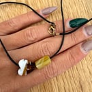 Handmade Glass Heart Necklace – Brown & White Swirl, Minimalist Cord Pendant