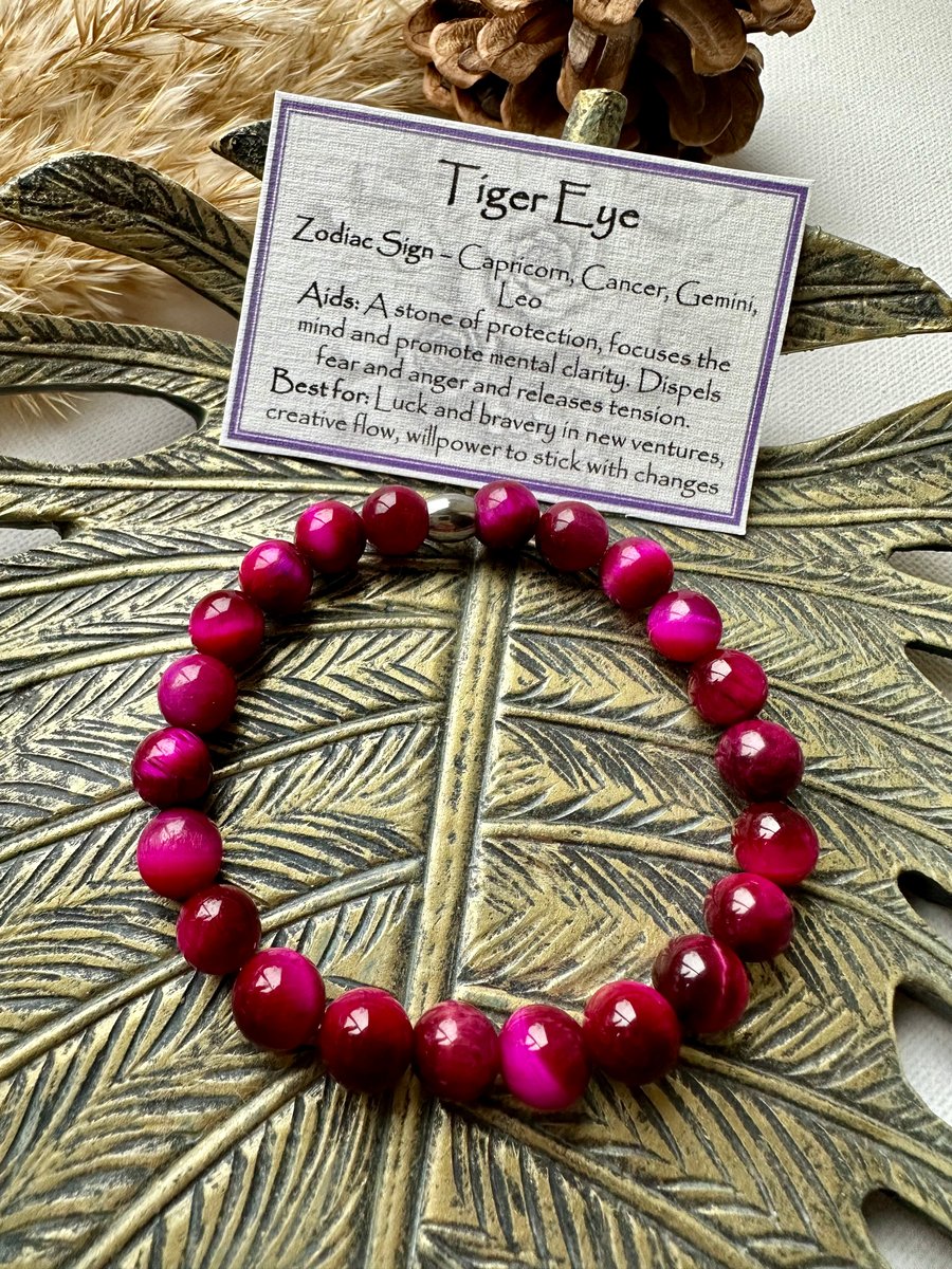 Pink Tiger Eye (Dyed) - Elasticated Bracelet 