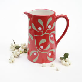 Christmas Red Mistletoe Farmhouse Jug - Hand Painted