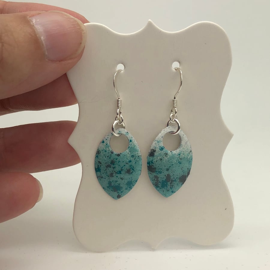 Turquoise enamel scale earrings. Sterling silver. 