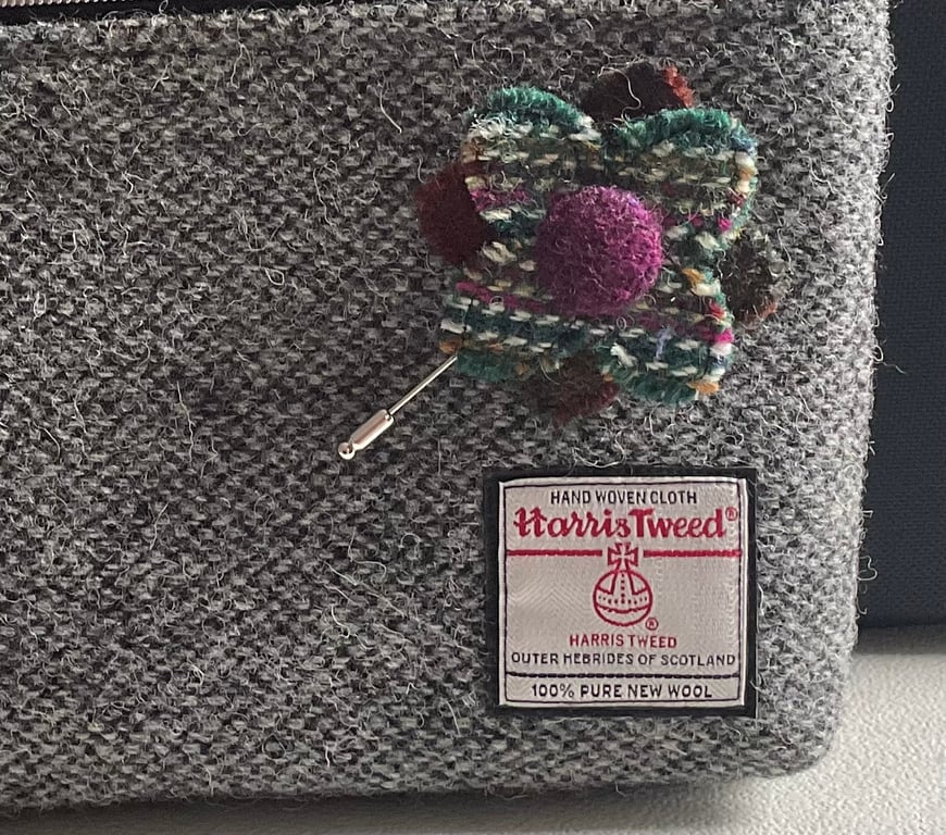 Harris Tweed Flower Stick pin Brooch Handmade Scottish Wool 