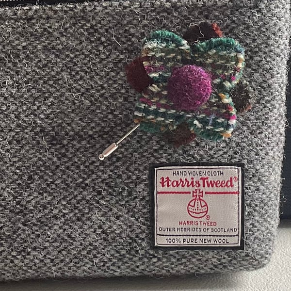 Harris Tweed Flower Stick pin Brooch Handmade Scottish Wool 